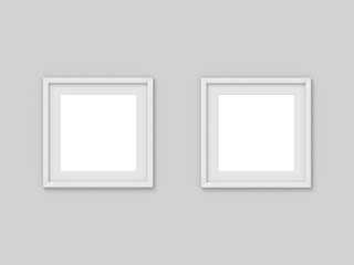 Set of 2 square white simple picture frame with a border. Mockup for photography. 3D rendering