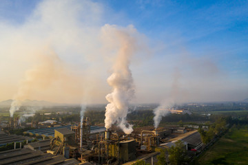 Aerial view. Industrial plants with pollution chimneys, Air pollution from industrial plants