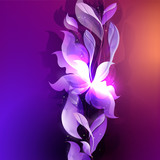 Fototapeta Motyle - Dark blue with purple background with abstract leaf and flower silhouettes