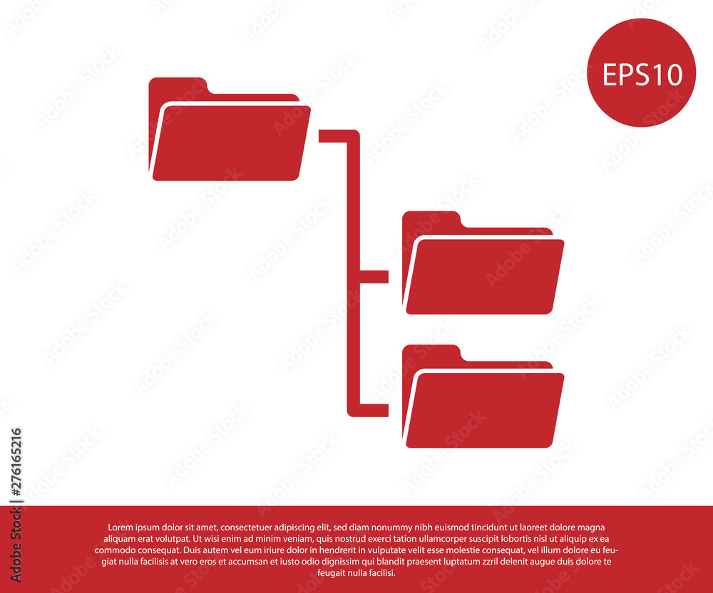 Red Folder tree icon isolated on white background. Computer network ...