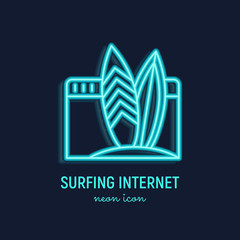 Wall Mural - internet surfing neon thin line icon: surf on web page. modern vector illustration.