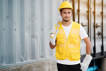 Wall Mural - Quality engineers or construction teamwork. Safety concern for engineering or building work site or plant. Wearing helmet and protective equipment can safe workers life in industrial work or plant.