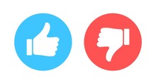 Like And Dislike Vector Flat Icons. Design Elements For Smm, Ad, Marketing, Ui, Ux, App And More. Thumbs Up And Thumbs Down Circle Emblems.