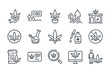 Cannabis related line icon set. Cannabidiol linear icons. Marijuanas outline vector signs and symbols collection.