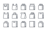 Fototapeta  - Shopping bag related line icon set. Paper market bag linear icons. Grocery bag outline vector signs and symbols collection.