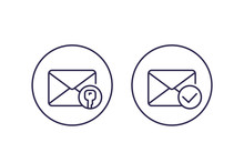Encrypted Message Or Email, Vector Line Icons