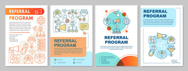 Wall Mural - Referral marketing program brochure template layout. Flyer, booklet, leaflet print design with linear illustrations. Vector page layouts for magazines, annual reports, advertising posters
