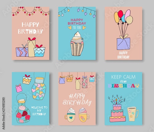 Happy Birthday Cards Set Invitation Templates And Greetings Cute