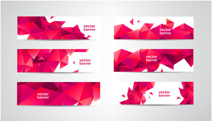 Sticker - Vector Set of banners with polygonal geometric background, facet, low poly, traingles headers