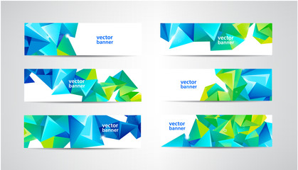 Wall Mural - Vector Set of banners with polygonal geometric background, facet, low poly, traingles headers