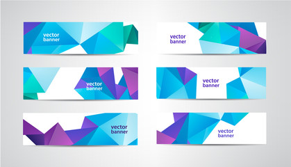 Wall Mural - vector set of banners with polygonal geometric background, facet, low poly, traingles headers