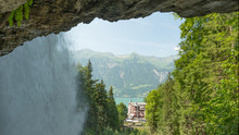 Wonderful Landcape With Waterfall In Switzerland 