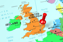 United Kingdom, London - Capital City, Pinned On Political Map
