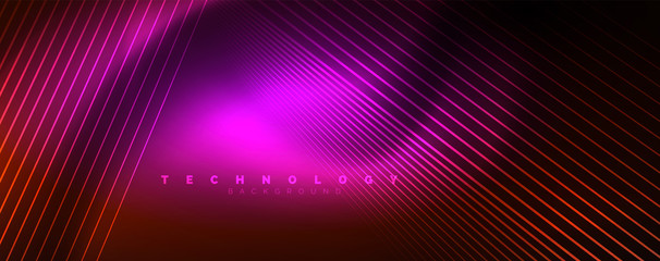 Aufkleber - Shiny color neon light with lines, abstract wallpaper, shiny motion, magic space light. Techno abstract background