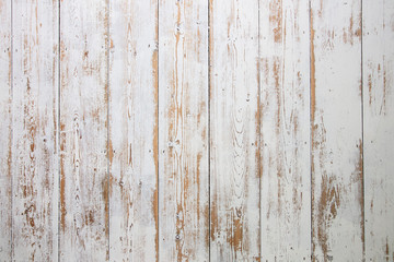 White wooden floorboards. Distressed worn floorboard background painted white