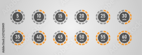 Fotografía Timer icons set, twelve timer indicators from 5 minutes to 60 minutes, vector illustration