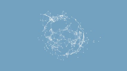 Sphere, globe and space in the form of a plexus. Abstract geometric background with moving lines and dots.