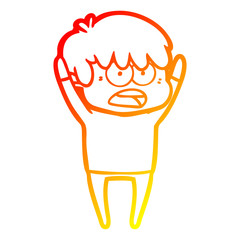 warm gradient line drawing worried cartoon boy