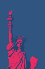 Red Engraving Liberty Illustration On Blue BG