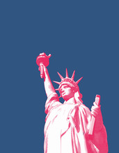 Red And White Engraving Liberty Illustration On Blue BG