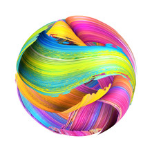 3d Render, Round Shape Made Of Abstract Brush Strokes, Paint Splash, Splatter, Colorful Curl, Artistic Spiral, Vivid Ribbon