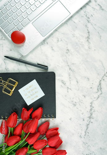 Modern Stylish Feminine Desk Or Workspace Coffee Break With High