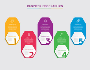 Wall Mural - Infographic design vector and marketing icons can be used for workflow layout, diagram, annual report, web design.  Business concept with 5 options, steps or processes. - Vector 