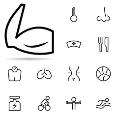 Poster - muscle in hand icon. Universal set of web for website design and development, app development