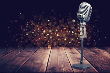 Sticker - Retro style microphone on  background