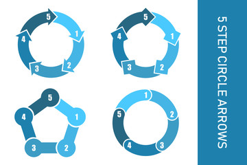 5 step circle arrows collection infographic.