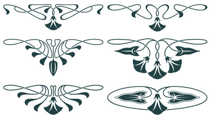 Wall Mural - Set of floral and plant tribal tattoos. Vector vignette for labels, sticker and other design.