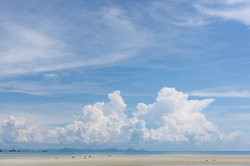 Wall Mural - Summer seascape bright blue sea sky white clouds background