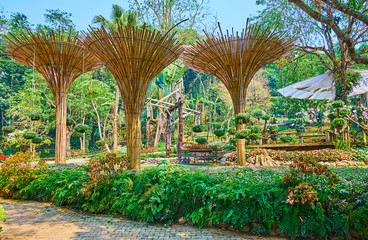 Canvas Print - Bsmboo umbrellas in Mae Fah Luang garden, Doi Tung, Thailand