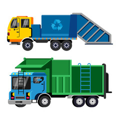 Wall Mural - Garbage truck vector trash vehicle transportation illustration recycling waste clean service van car industry cleaning rubbish truck recycle container isolated on white background