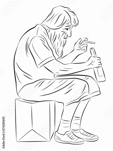 Illustration Of Homeless Man Vector Draw Stock Vector Adobe Stock