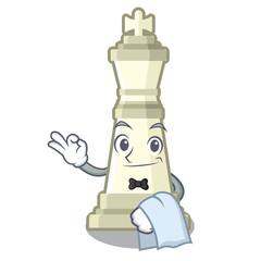 Sticker - Waiter king chess above wooden cartoon table