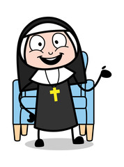 Wall Mural - Standing and Gesturing with Hands - Cartoon Nun Lady Vector Illustration