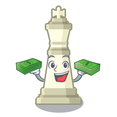 Poster - With money bag king chess above wooden cartoon table