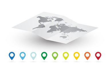 Wall Mural - empty vector world map abstract travel concept and color pins
