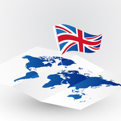 Wall Mural - Great Britain flag on abstract world map