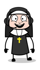 Wall Mural - Communicating with Headphone - Cartoon Nun Lady Vector Illustration