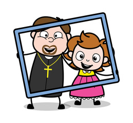 Wall Mural - Holding a Frame - Cartoon Priest Monk Vector Illustration