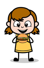 Poster - Eating Burger - Retro Cartoon Girl Teen Vector Illustration