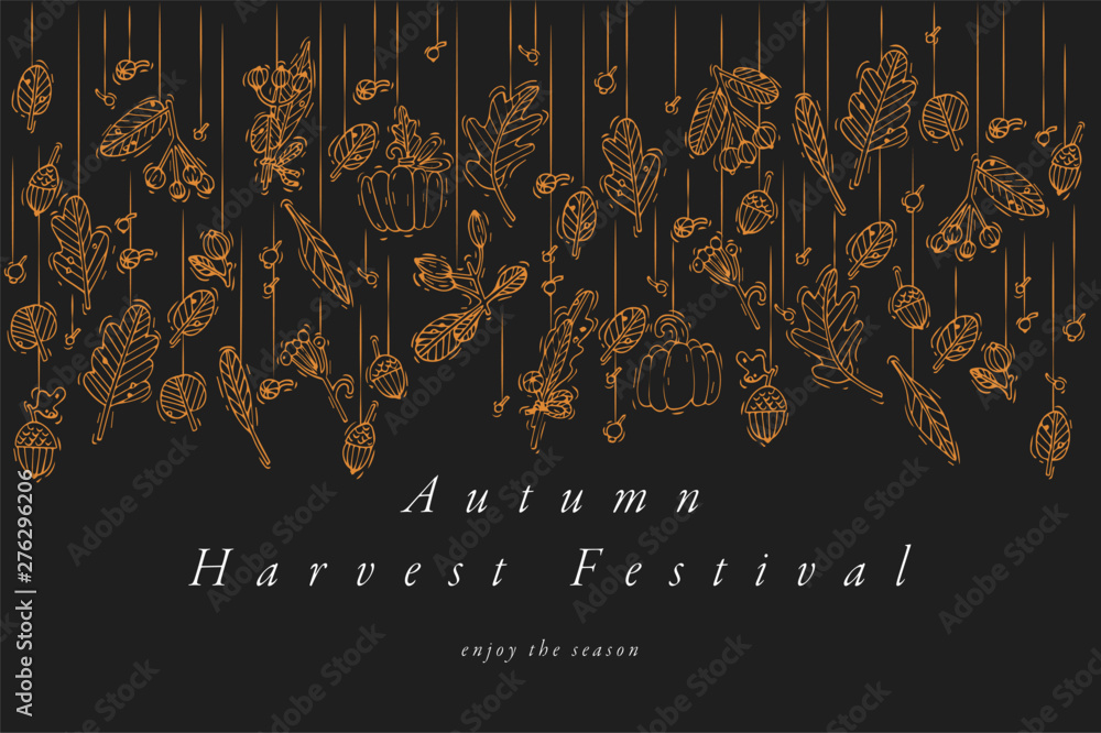 Vector linear design Harvest festival greetings card. Typography ang ...