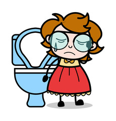 Wall Mural - Constipation Problem - Teenager Cartoon Intelligent Girl Vector Illustration