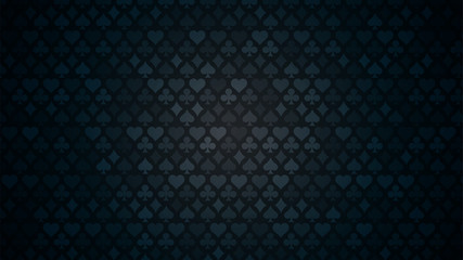 Colorful background with card suits. Picture spades, hearts, diamonds, clubs. Background for gambling, casino advertising. Vector illustration.