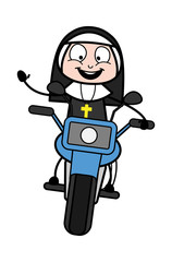 Wall Mural - Riding a Bike - Cartoon Nun Lady Vector Illustration