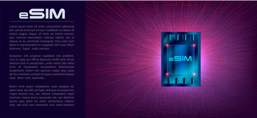 Aufkleber - eSIM card chip sign. Embedded SIM concept. New mobile communication technology and processor background circuit board vector illustration