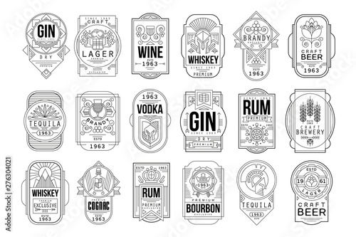 Fotografía Alcohol labels set, retro alcohol industry monochrome emblem vector Illustration