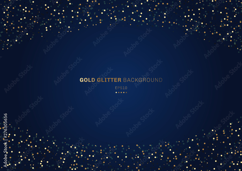 Gold glitter circles festive on dark blue background with space for ...